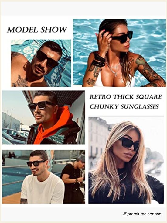 Thick Square Frame Chunky Rectangle Sunglasses Black UV400 Protective main image 4
